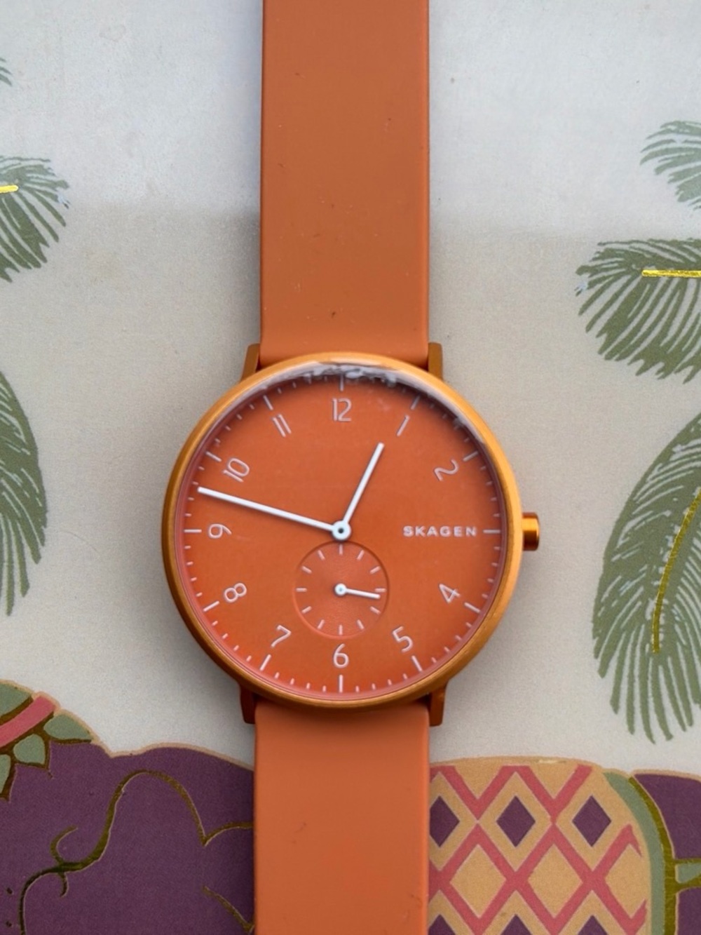 Skagen Orange Minimalist Silicone Strap Watch with White Hands